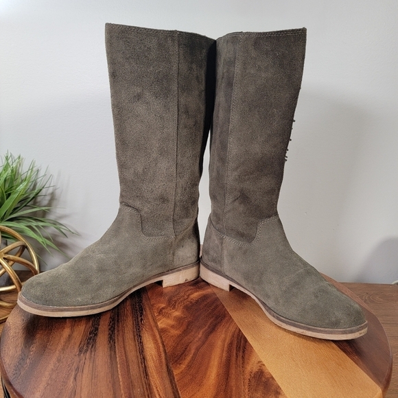 Lucky Brand Grayer Green Suede Fringe Kndd High Boots Size 7.5 - Picture 8 of 15